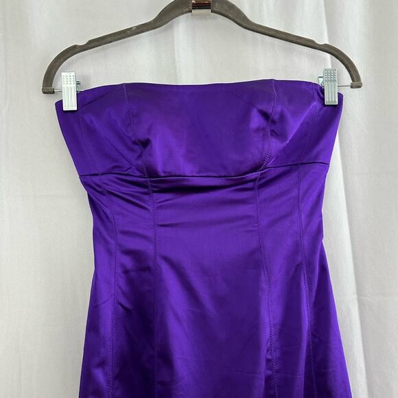 Bebe Dark Purple Satin Convertible Strapless Pencil Dress Womens Size Small - Picture 2 of 7